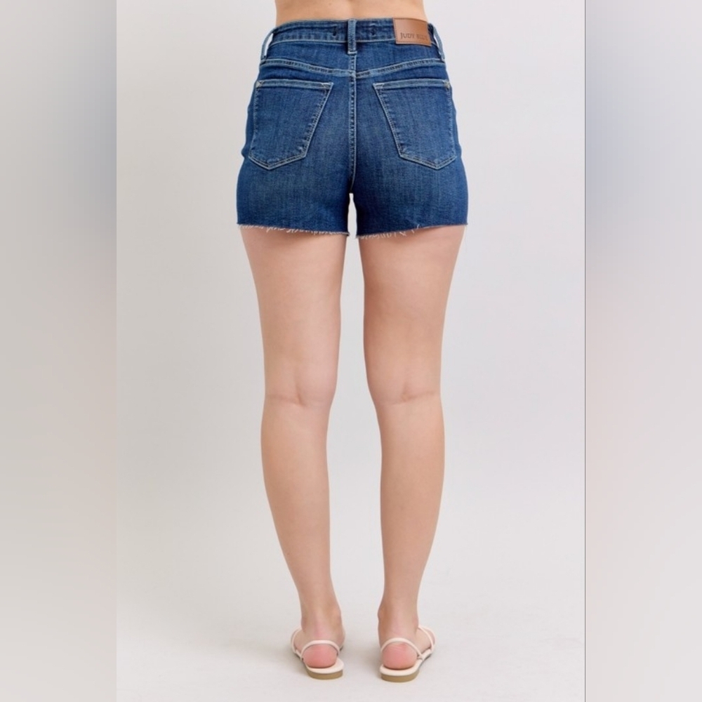 Judy Blue High Rise Dark Wash Criss Cross Crossover Waistband Shorts Various NEW - Picture 13 of 16